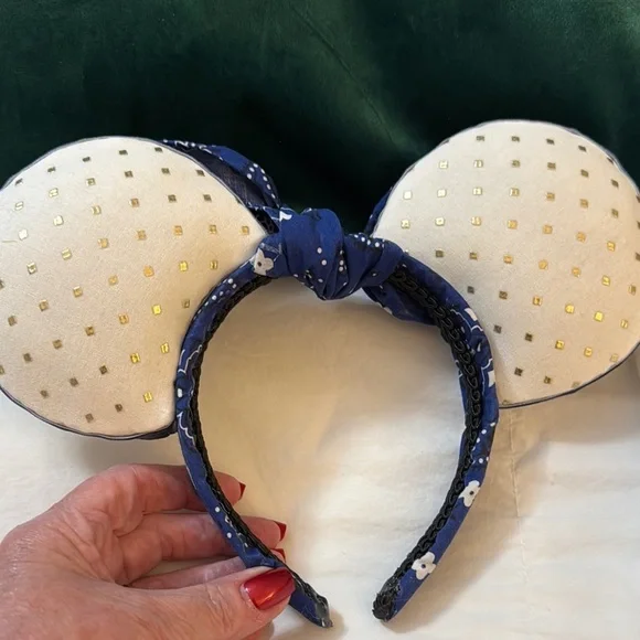 Disney Blue and White Bow Headband with Gold Accents - Picture 4 of 4
